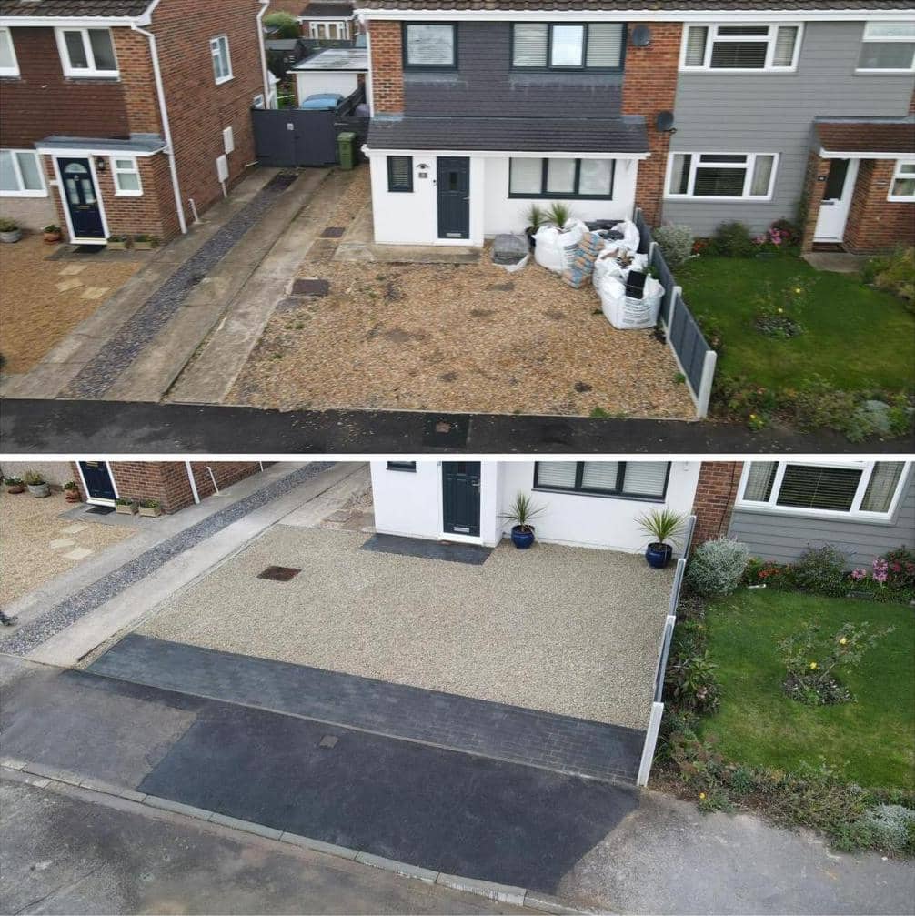 Image of before and after work of a driveway