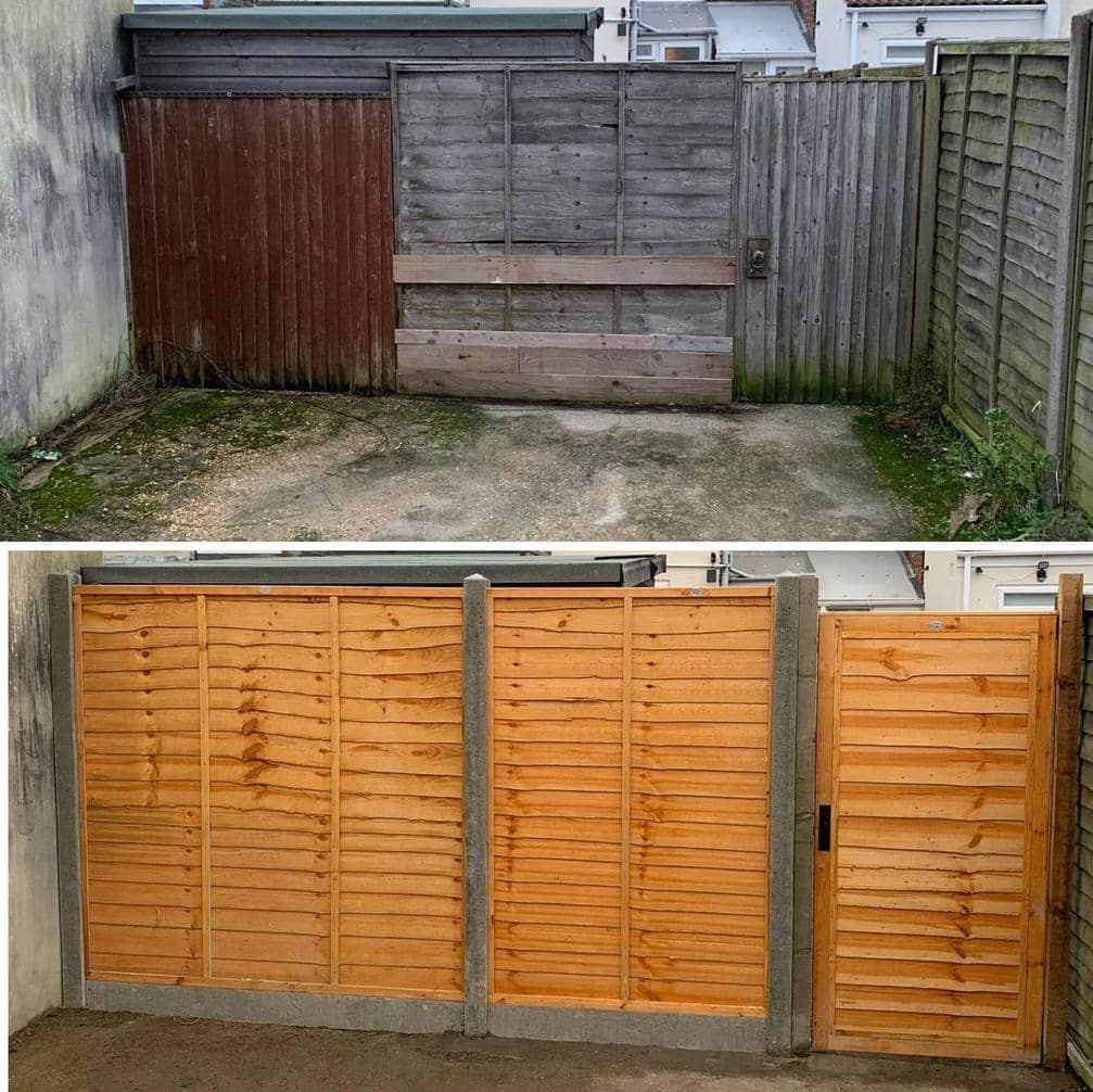 Image of before and after work of a fence