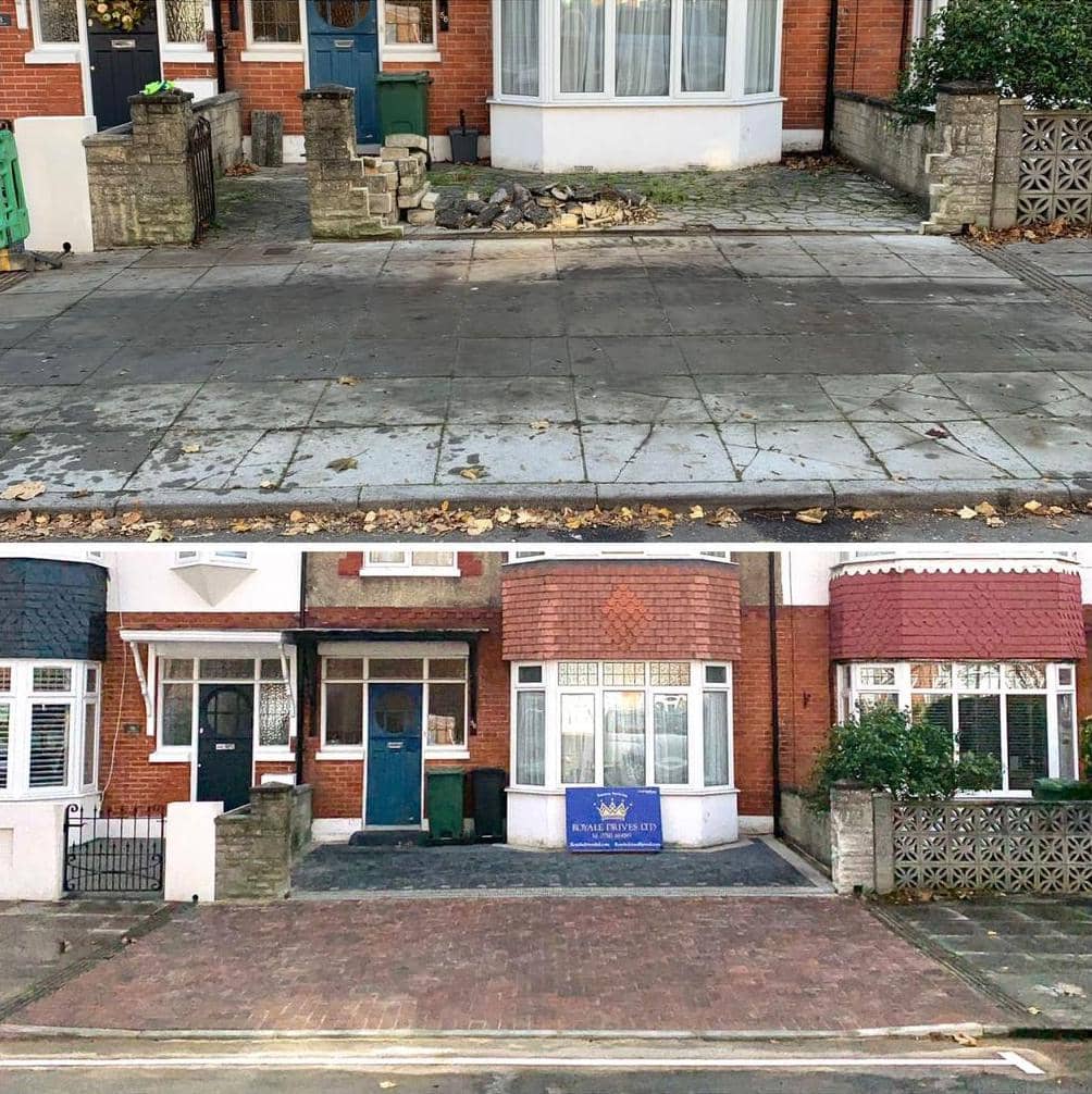 Image of before and after work of a driveway